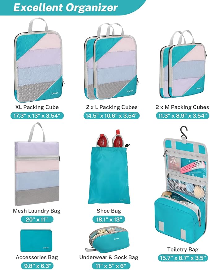 Gonex Compression Packing Cubes for Travel, Mesh Bags Luggage Organizers | Set of 4/5/6/7/10 for Essentials, Extensible, Fits 20"Carry-on Suitcases, See-through Mesh, Double Zipper Compression - Image 3
