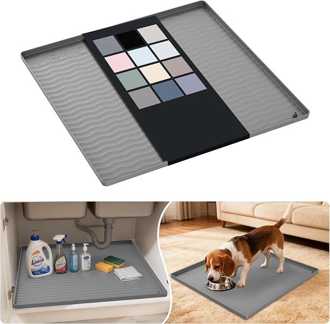 URMONA Waterproof Silicone Under Sink Mat 22'' x 22'' Shelf Liner for Kitchen and Bathroom, Cabinet and Counter Protector, Storage and Organizers, Litter Mat, Pet Cat Puppy Essentials(Beige) by URMONA