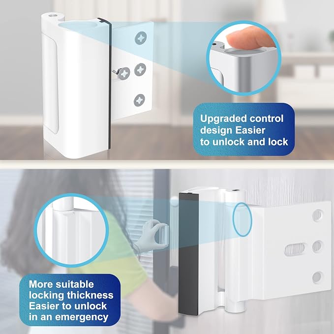 4 Pack Door Reinforcement Lock, Home Security Door Lock, Child Proof, White | Door Safety Lock for Front Door, Toddler Proof Door Latch for Entry Door Security, Includes 8 Screws - Image 7
