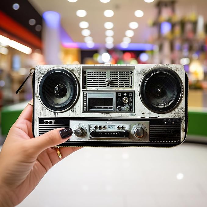 Wallet,Leather Long Wallet Suitable For Ladies And Teenagers - Detachable Wristband + RFID Travel Wallet With Card Slot - Retro Boombox - Image 4