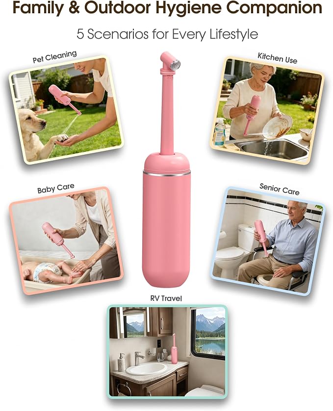 Portable Bidet for Travel & Camping - Manual Squeeze Peri Bottle Handheld | 3 Leak-Proof Seals | BPA-Free | Feminine Hygiene Care Postpartum | Extendable Sprayer with Nozzle for Men&Women-Pink - Image 6