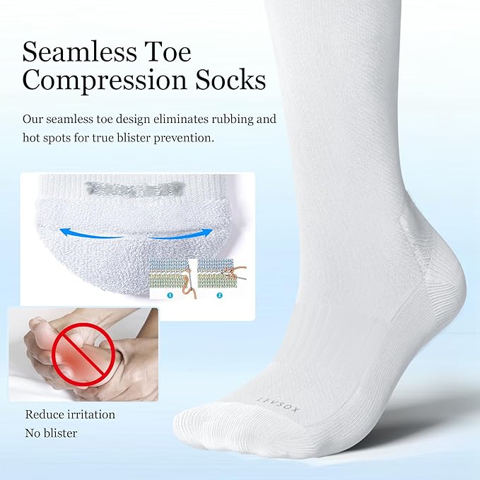 LEVSOX Bamboo Viscose Graduated Compression Socks for Women&Men - Cushioned Knee-High 15-20mmHg Support Socks - Image 4