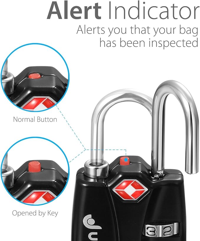 Fosmon TSA Approved Luggage Locks, 3 Digit Combination Padlock, 2 Pack | Open Alert Indicator, Durable Alloy Body, Backpack Zipper Anti Theft, Gym Locker Gun Case, Camping Tent Security - Image 4