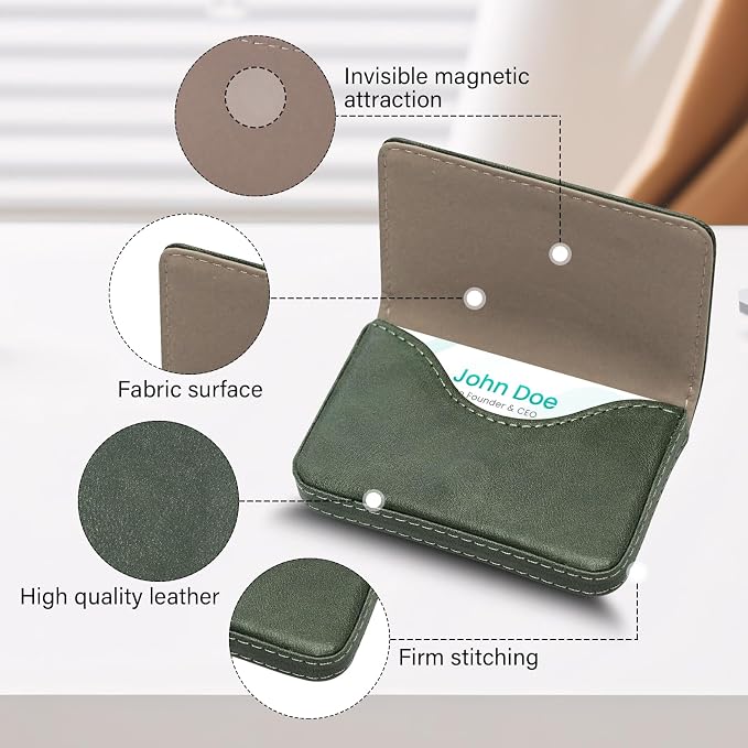 RFID Blocking Wallet - Minimalist Leather Business Credit Card Holder (12-Green) - Image 3