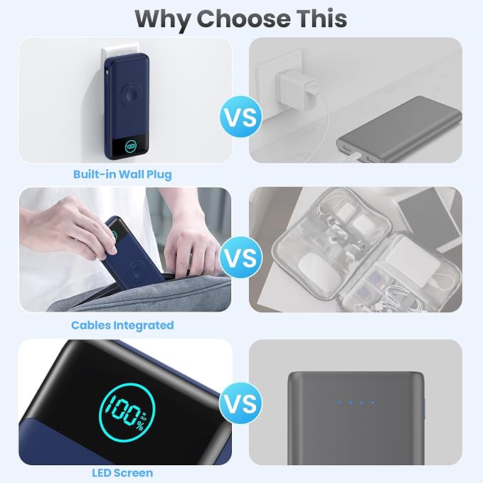 Portable Charger for iPhone with Built-in Cables and AC Wall Plug,26800mah Fast Charging USB C Power Bank,25W PD Travel Essential Battery Pack for iPhone 17/16/15/14/13,Galaxy,Apple Watch (Blue) - Image 6