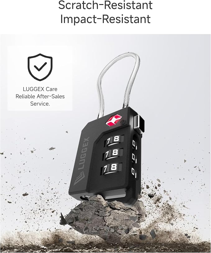 LUGGEX 2 Pack TSA Locks for Luggage, Luggage Locks TSA Approved | Suitcase Locks in Gift Box, Ultra-Light 33g Combination Cable Locks, Easy-Read Dials for Suitcase Backpack Gym, Silver - Image 4