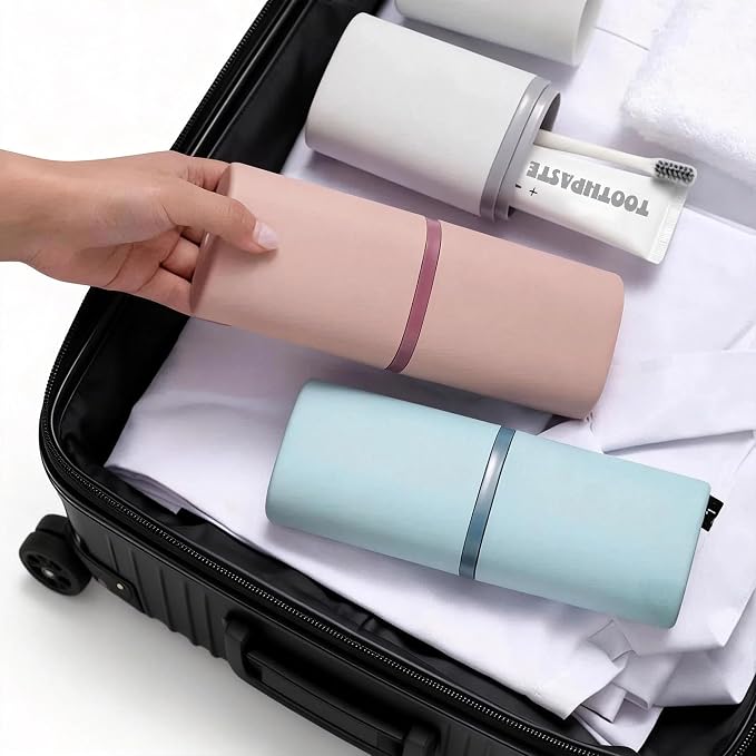 Travel Toothbrush Case - 2 in 1 Portable Travel Toothbrush Holder with Mouthwash Cup, Dustproof Toothbrush and Toothpaste Case for Traveling Camping Business Trip Dorm Bathroom - Image 7