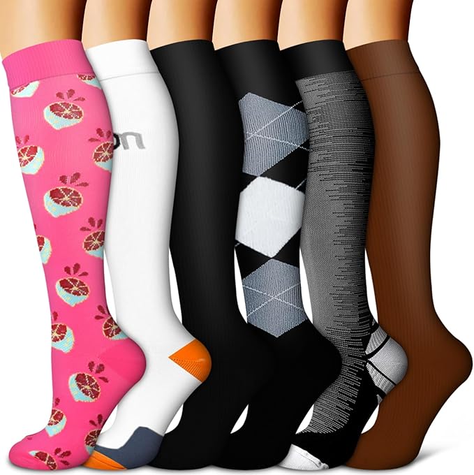 Copper Compression Socks for Women & Men (6 pairs) - Best Support for Nurses, Running, Hiking, Recovery by BLUEENJOY