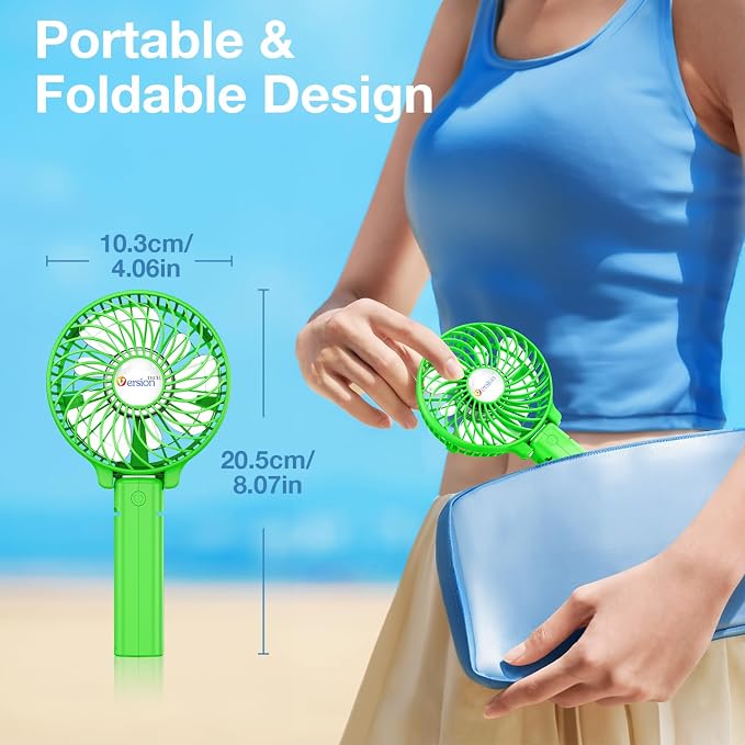 VersionTECH. Portable Handheld Fan, Powerful+Durable+4000mAh+180° Foldable, Mini Table Fans with USB Rechargeable Battery Operated Cooling Accessories for Personal Use, Travel, Office Green - Image 9