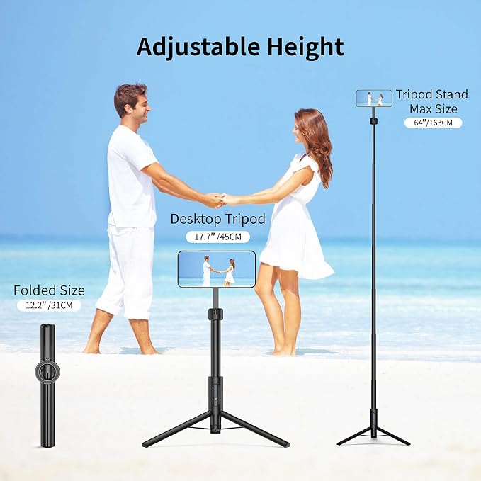 Magnetic Phone Tripod for iPhone 64" Selfie Stick | Tripod Stand with Remote and Metal Ring for Cell Phone Video Recording/Photography/Vlogging (Balck) - Image 4