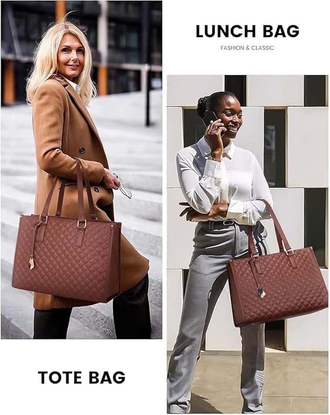 2 in 1 Tote Bag Lunch Bag Combo,Lunch Tote Bag for Women, Large Convertible Laptop Work Handbag for Women (Khaki) - Image 3