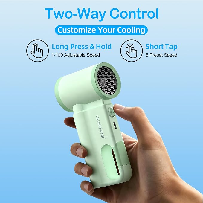 CIVPOWER Portable Mini Fan Handheld: Personal Travel Fan USB Rechargeable - 100 Speed Turbo Fan with LED Display - Pocket Size 8H Max Runtime, Outdoor Sport Hiking Concert Gift for Women Men, Green - Image 3