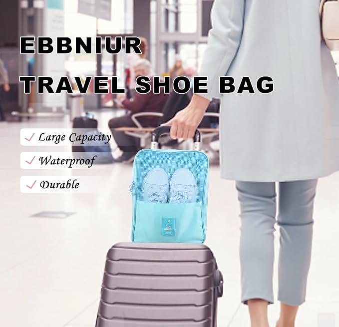 Travel Shoe Bag Waterproof Shoe Organizer Bag Holds 3 Pair of Shoes Shoe Packing Cube for Suitcase Travel and Daily Use Storage Pouch with Handle (Blue) - Image 7
