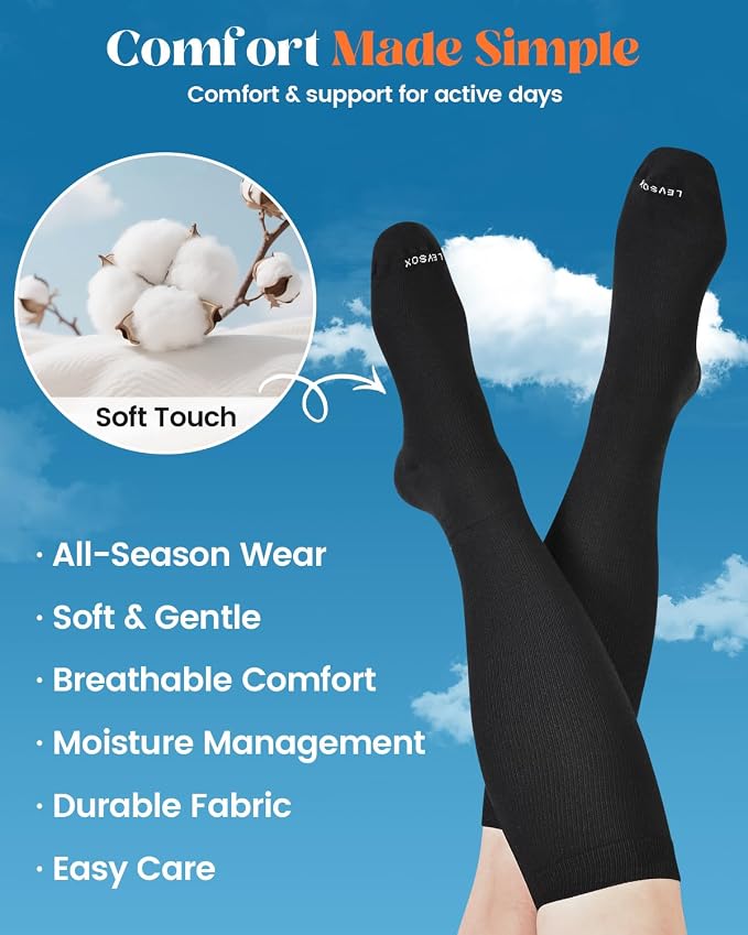 LEVSOX Cotton Compression Socks for Women Men 20-30 mmHg Knee High Cute Support Sock for Nurses Flying Pregnancy - Image 2