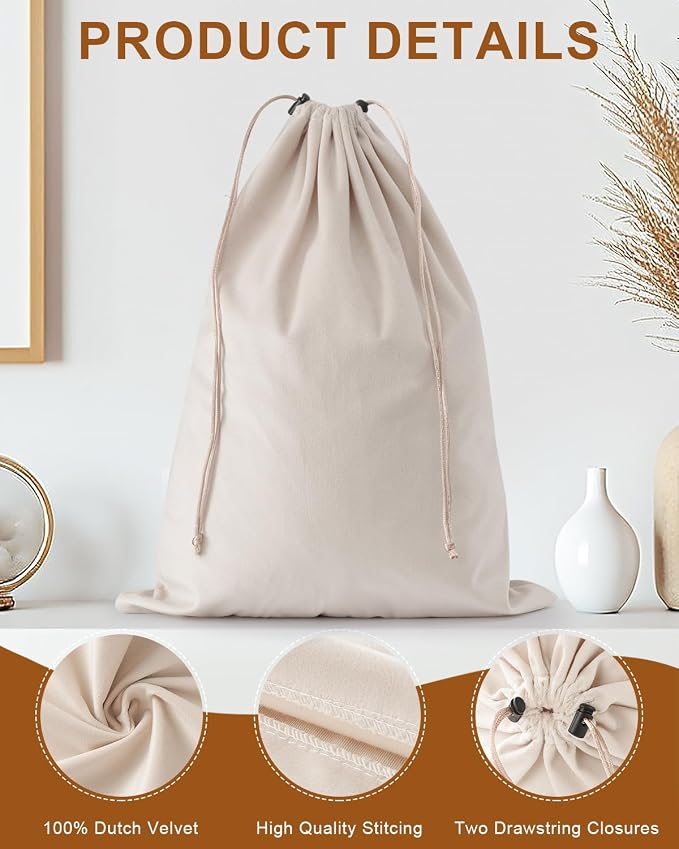 2 Pcs Shoe Bags for Travel, Dust Velvet Bags, Beige, 17.3x12.6 Inch | Washable & Reusable Travel Shoe Bags, Dustproof Shoe Bags with Drawstring Closure, Suitable for Travel, Home Storage - Image 4