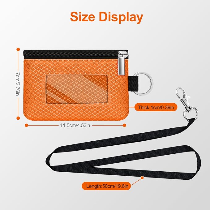 Minimalist RFID Blocking Small Wallet with ID Window,WaterResistant Zip Id Case Wallet with Lanyard Keychain for Cards,Cash,Travel,Women,Men (Orange) - Image 5