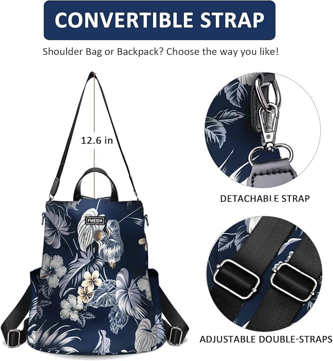 Waterproof Backpack Purse for Women Anti Theft Fashion Daypack Nylon Travel Bag Crossbody Shoulder Bag - Hawaii Flower 13"x5.9"x13.9" | Hidden Back Zipper Opening, Compact Travel Size,Summer Purse, Daypack for College Work, Hawaii Flower Back pack - Image 7
