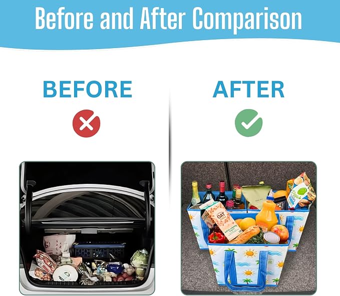 VENO 3 Pack Reusable Grocery Shopping Bags Utility Tote w/Sturdy Handles | Heavy Duty Storage Box with Hard Bottom, Foldable Picnic Basket for Groceries Shopping Cart Trunk(Tropical Island, 6 Gallon) - Image 9