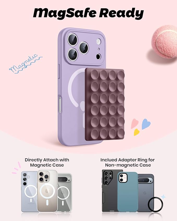 amBand Magnetic Suction Phone Mount for MagSafe Case, Silicone Cup Sticky Grip Holder for iPhone, Removable Hands-Free Selfie/Video for TikTok Influencers, Women Gift, Smoke Violet - Image 2
