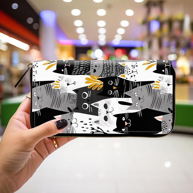 Wallet,Leather Long Wallet Suitable For Ladies And Teenagers - Detachable Wristband + RFID Travel Wallet With Card Slot - Funny Cats - Image 4