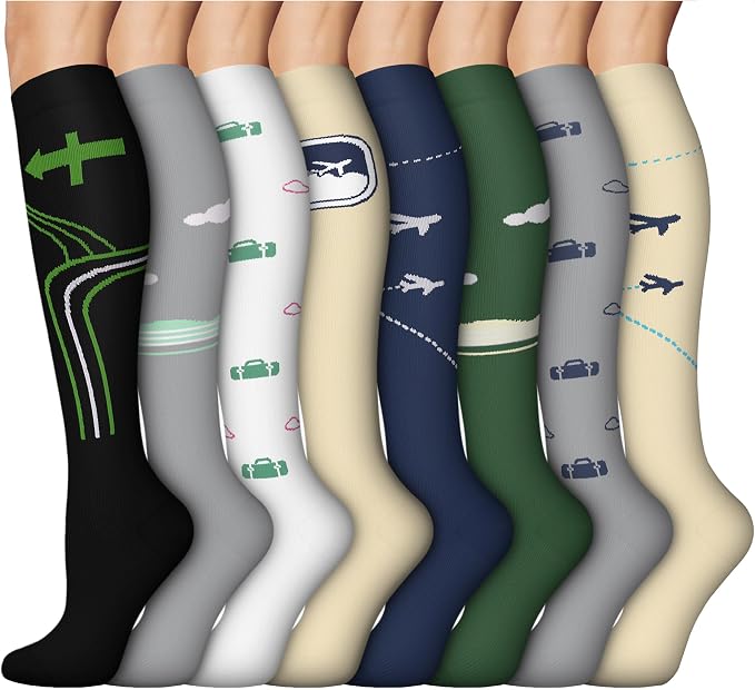 8 Pairs Compression Socks Women Men 15-20mmHg Knee High Support Circulation | Copper Nylon Graduated Stockings,Leg Fatigue, Nurses, Pregnancy, Running, Travel, Flight, Athletic, Medical by ACTINPUT