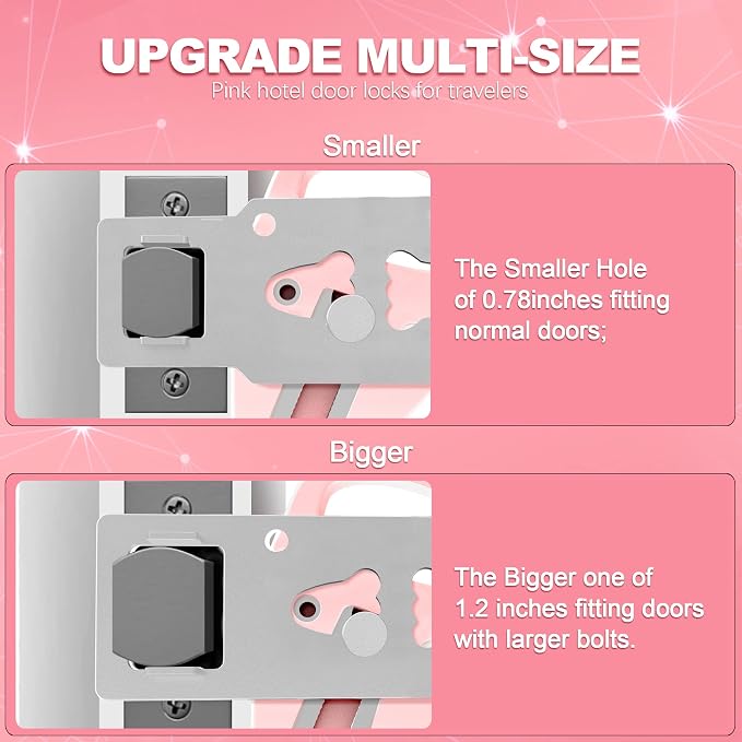 Portable Door Lock for Home Hotel Safety, Door Latch Security Lock for Additional Privacy and Safety in Hotel, Apartment,and College Prevent Unauthorized Enty, Pink 2 Pieces - Image 3