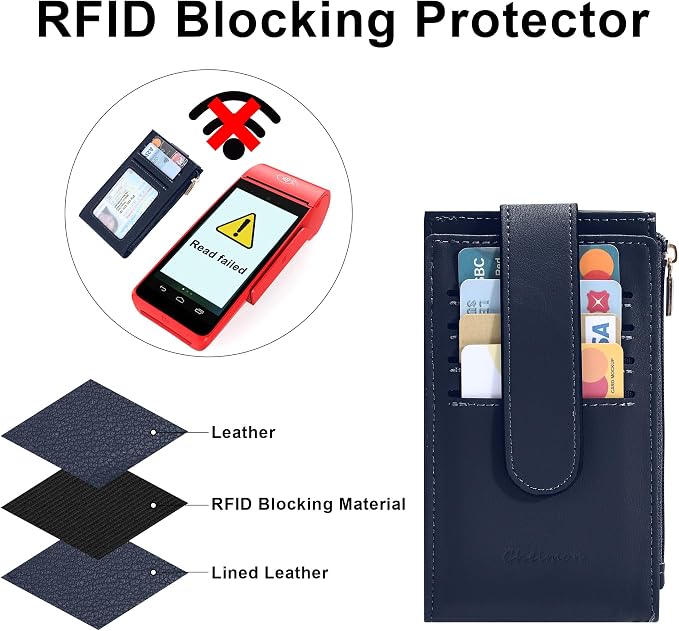 Chelmon Women's RFID Slim Card Holder Wallet | Thin Bifold Multi Card Case with Zipper Coin Pocket Purse for Women(Navy Blue) - Image 3
