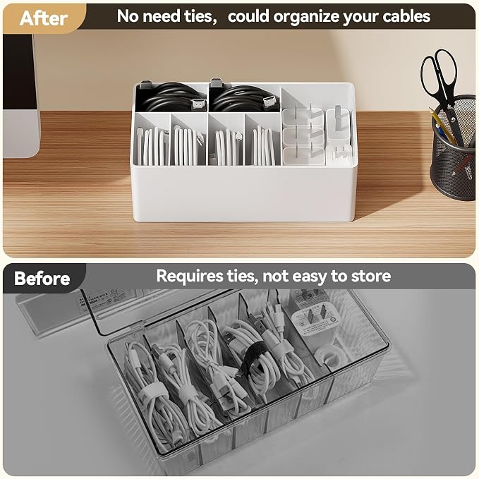 Charger Cable Cord Storage Organizer Easy storage without ties charger cable organizer Cable Management Boxes - 1 Pack （white） - Image 4