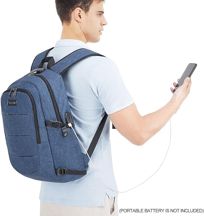 Tzowla Travel Laptop Backpack Water Resistant Anti-Theft Bag with Giant Tumbler Holder Pocket and Lock 15.6 Inch Computer Business Backpacks for Women Men Work College Gift,Casual Daypack(Blue) - Image 6