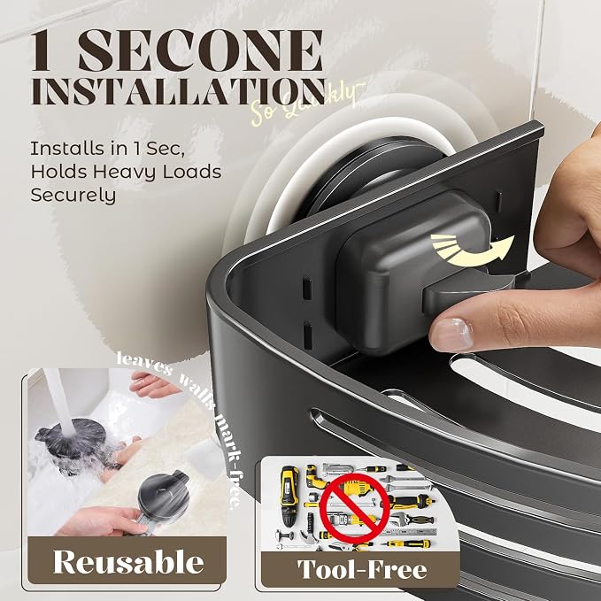 Corner Shower Caddy Suction Cup,Shower Shelves with Hooks,No Drilling Powerful Suction Bathroom Organizers and Storage,Removable Waterproof Rustproof Shower Bathroom Accessories Decor(Grey 2Pack) - Image 6
