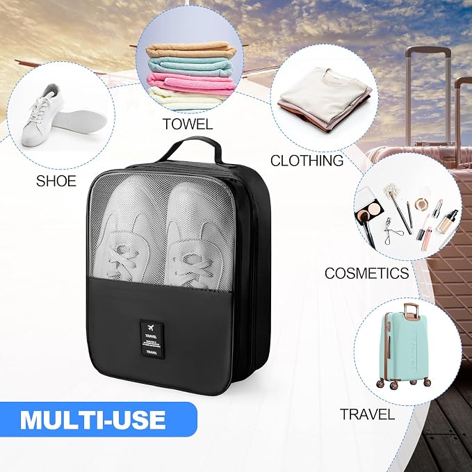 Windyun 2 Pcs Shoe Bags for Travel Holds 3 Pair of Shoes Travel Shoe Bag for Packing Portable Shoe Cubes for Travel and Daily Use(Black) - Image 6