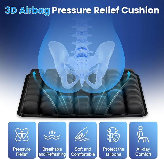 Inflatable Seat Cushion,Airplane Seat Cushion for Long Flights,Press Type Air Inflatble Cushion for Office,Chairs,Car and Wheelchair,Dark Black - Image 4