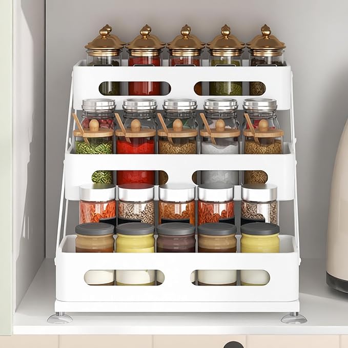Ceetug 3 Tier Foldable Spice Rack, White | Iron, For Countertop, Kitchen Seasoning Organizer, For Cabinet - Image 7