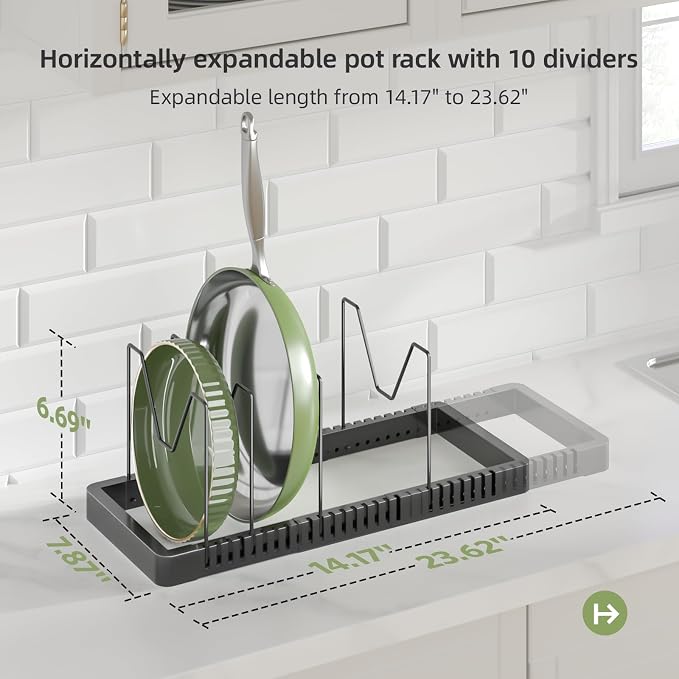 Pots and Pans Organizer under Cabinet, Expandable Pot Lid Organizer Holder with 14 Adjustable Compartment, Pan Organizers inside Cabinet for Lids, Bakeware, Kitchen Storage Pot Rack, Black - Image 2