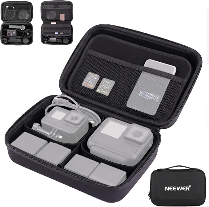 NEEWER Carrying Case for Action Camera & Accessories, Splashproof Protective Storage Bag with DIY Dividers & Mesh Pockets Compatible with GoPro DJI Osmo 360 Action 5 Pro Pocket 3 Lens, PB27 by Neewer