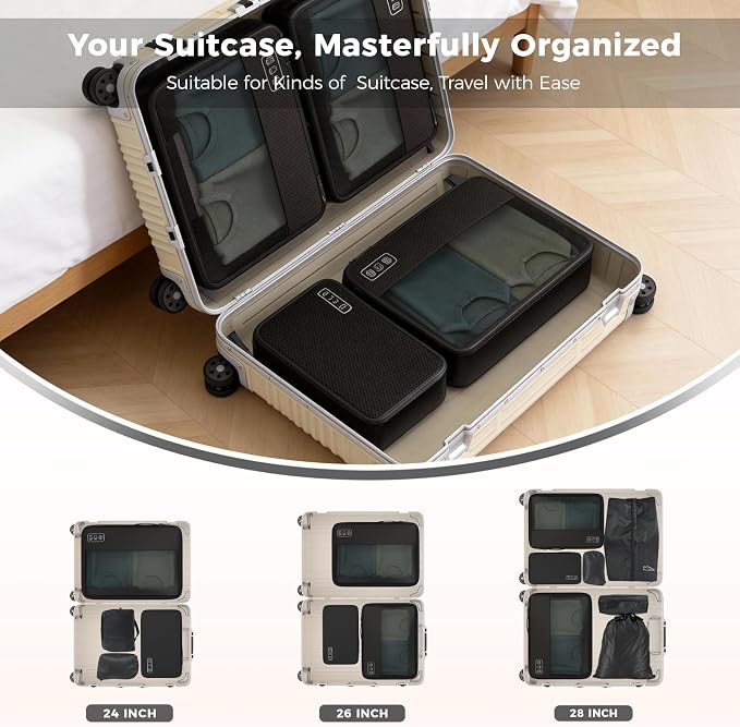 Compression Packing Cubes for Carry On Suitcase Backpack | Lightweight Travel Packing Organizer for Weekend, Space Saving Double-Zipper Packing Cubes with Laundry Bag - Image 4