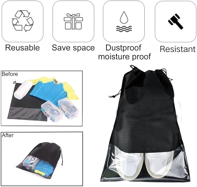 6 Pcs Travel Shoe Bags, Ulbemoll Drawstring Shoe Storage Bags for Packing, Black - Image 4