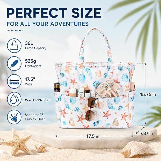 LEDAOU Beach Bag Waterproof Sandproof Women Beach Tote Pool Bag with Zipper for Swim Gym Grocery Travel with Wet Pocket | Sandproof - Image 9