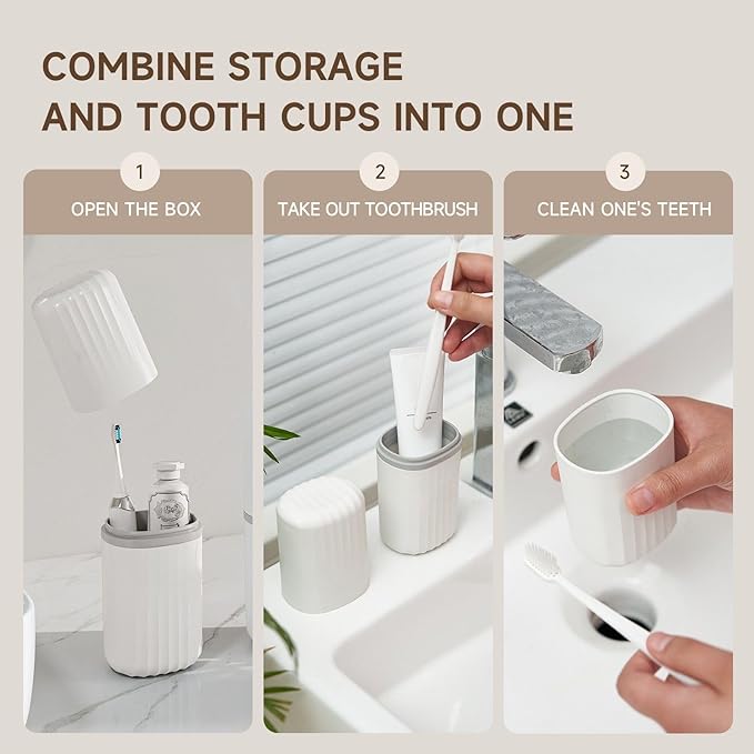 Topavatop Toothbrush Travel Case, 2 in 1 Toothbrush Holder and Rinse Cup, Large Capacity Toothbrush Cup with Cover, Portable Travel Toothbrush Holder for Traveling, Camping, Trip - 1Pcs - White - Image 2