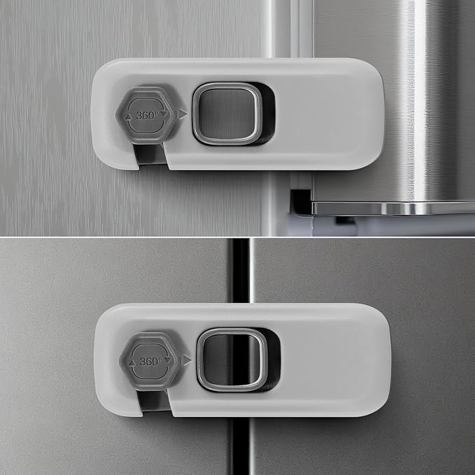 Child Proof Refrigerator Lock for Kids, 2 Pack Baby Safety Fridge Locks for Kids, No Tools Need or Drill Freezer Latch to Keep Door Closed for Residential Garage Fridge or Camper RV Refrigerator, Gray by simplifyingParentingenhancingJoy