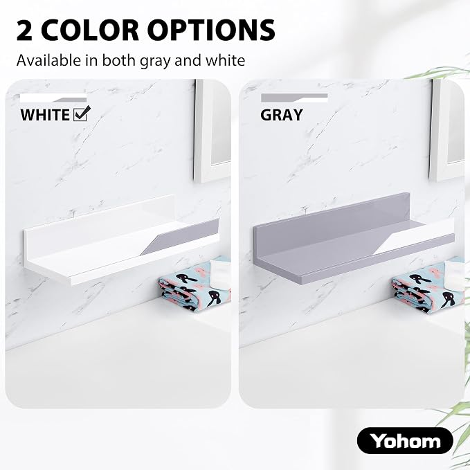 YOHOM Adhesive White Floating Shelves Bathroom Wall Organizer Shower Caddy No Drilling Display Ledge Shelf Rack for Home Decor 2PCS - Image 7