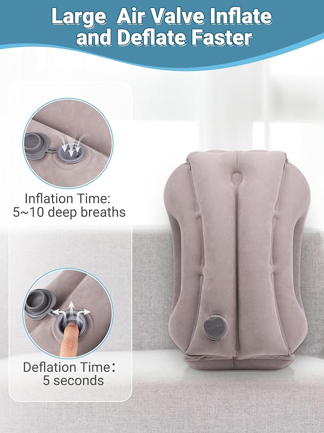 Maliton Inflatable Travel Pillow for Airplane Comfortable Sleeping, (Grey) | Relieve Neck & Shoulder Pain, Support Head Inflatable Pillow for Long Flights,Used for Airplanes, Cars, Trains, Office - Image 7