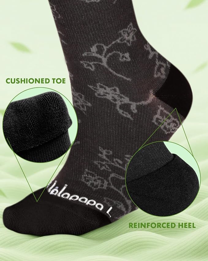 Bamboo Viscose Compression Socks for Women Men | 2 Pairs 15-20mmHg Cute Breathable Graduated Knee High Compression Socks for Nurse Pregnancy Travel - Image 4