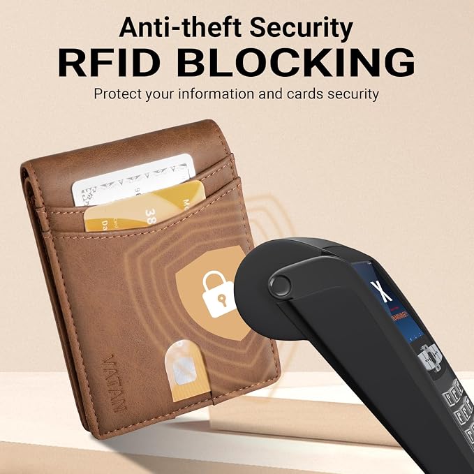 VATAN Wallet for Men Slim RFID Blocking Leather Credit Card Holder Wallet for 15 Cards, Bifold Minimalist Thin Wallet with 2 ID Windows & Cash Slot, With Gift Box (Crazy Horse Brown) - Image 5