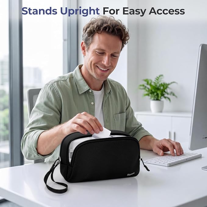 Skycase Travel Cable Organizer - Lightweight Water Resistant Dual-Layer Tech Pouch with Wrist Strap 9 Compartments Electronic Organizer Travel Case for Charger Cord Hard Drive,Small,Black - Image 6