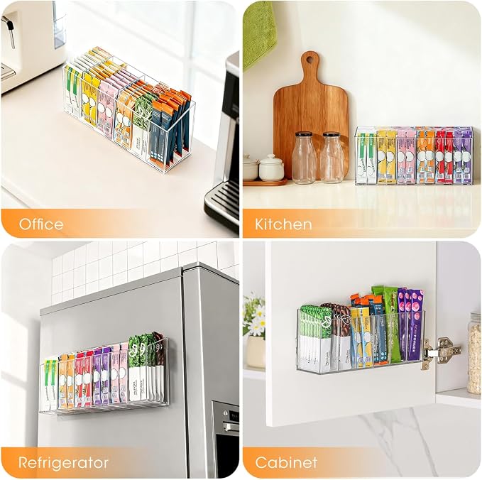 AIEVE Drink Packet Organizer, Mountable Water Packet Organization Holder with Adhesive & Magnetic Sticker, Pantry Organizers Kitchen Storage for Countertop Table Fridge Cabinet - Image 8
