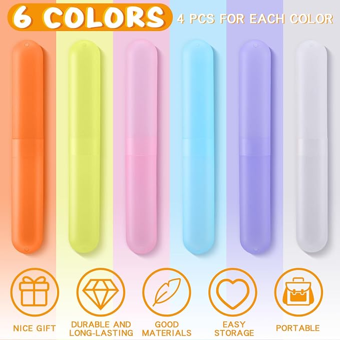24 Set Pastel Travel Toothbrush Holders Bulk Classroom Pencil Case, 6 Color | Pastel 6 Color Set, Durable ABS Toothbrush Case Bulk, Compact 8x1.2 in, Portable Pencil Storage Box, School Class Gifts - Image 2