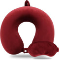 Pure Memory Foam Travel Pillow Set for Adults - Comfortable & Removable Machine Washable Cover, Neck Support Pillow Airplane Travel Kit with Eye Mask for Portable Plane Accessories -Wine Red by Sexysamba