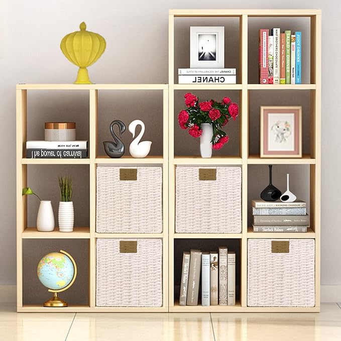 Wicker Storage Basket, Set of 2 Hand-Woven Storage Baskets for Organizing, Foldable Cube Storage Bins, 11 Inch Wicker Storage Baskets for Shelves and Decor, Square Closet Organizer, White - Image 6
