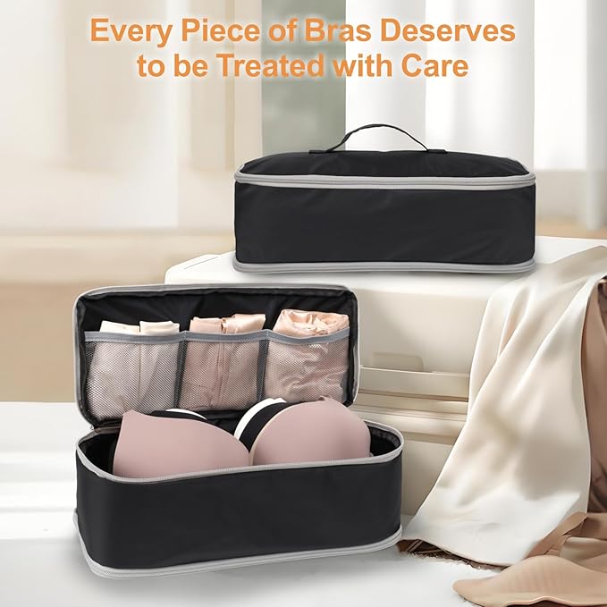 Cambond Travel Underwear Organizer Bag - Bra Organizers for Luggage | Fits A to 36D, 4-in-1 Soft Double Layer, Compression Zip Design, Expandable Compartments Keep Clothes Sorted, Luggage Tidy - Image 6